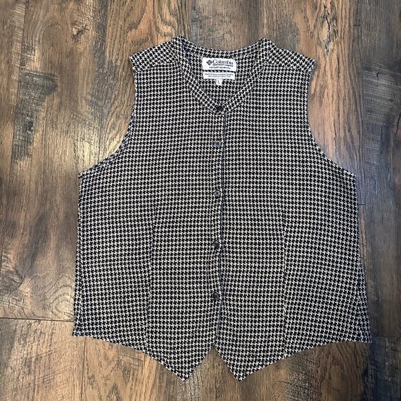 Columbia Rare 100% Cotton Tweed Black and White Vest Classic Knitted - Picture 6 of 9
